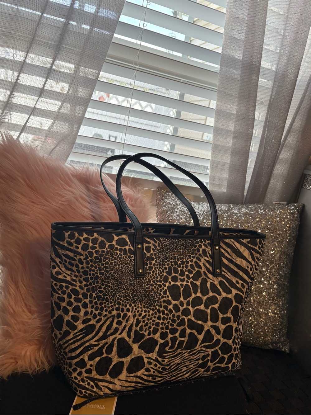 Michael Kors Black and Tan Animal-Print Tote